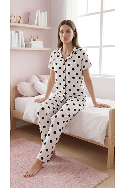 Sude HOMEWEAR ΓΥΝΑΙΚΕΙΟ ΣΕΤ ΠΙΤΖΑΜΑΣ ΜΕ ΚΟΝΤΟΜΑΝΙΚΟ ΠΟΥΚΑΜΙΣΟ ΜΕ ΣΧΕΔΙΟ ΠΟΥΑΝΤΕ