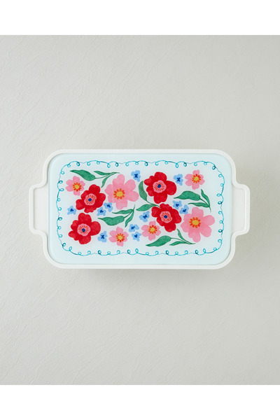 English Home Bright Floral Melamin 6'lı Cam Kapaklı Kahvaltılık 39x21 cm Renkli