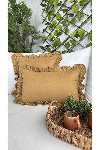 Decamor home Husă pentru pernă vintage cu volane, culoare camel, 1 bucată