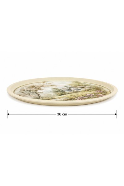 Zucci Home English Vintage Large Tea Serving Tray |   Country Cottage |   Round Large Presentation Tray - 36X36 cm