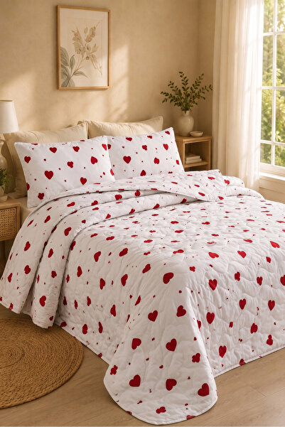 Shopyteks Çift Kişilik Yatak Örtüsü 200x220 Kapitoneli Pike Kalpli Yumuşak Ya...