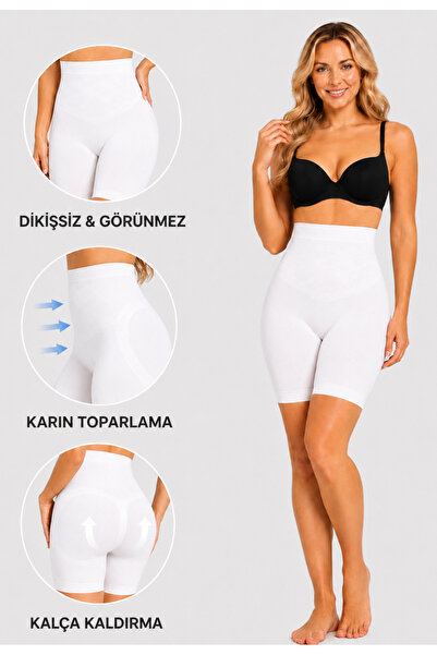 Formactive Kadın Kısa Paçalı Dikişsiz Korse Toparlayıcı Beyaz - Esnek & Sıkıl...