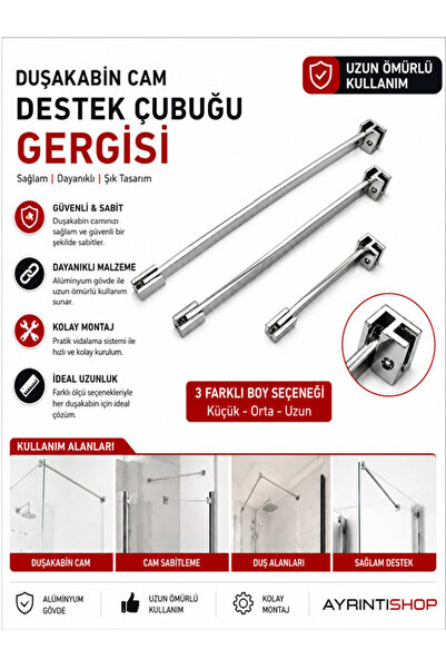 AYRINTISHOP Duşakabin Cam Sabitleme Gergi Aparatı 16cm 33cm 55cm 6-8 mm Cam U...