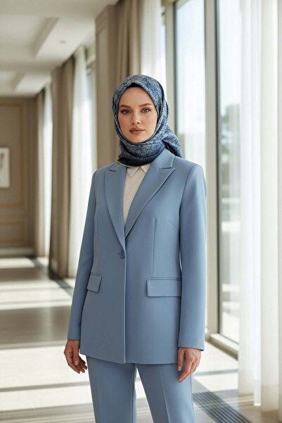 Vissona % 57 İPEK % 43 VİSKON Twill İpek Bulut Desenli İndigo Gri Renkli 90x9...