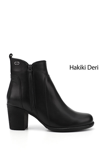 GÖNDERİ(R) Kadın Siyah Fermuarlı Kalın Topuklu Hakiki Deri Bot