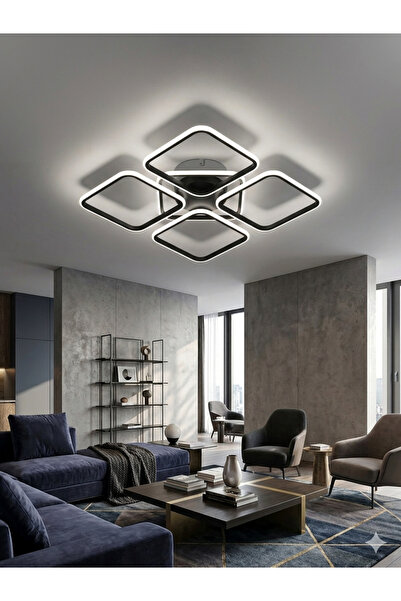 Zeya Lighting Yüksek Aydınlatmalı Kare Siyah Tavan Plafonyer Led avize, 3 Ren...