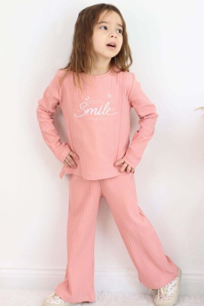 Breeze Set pantaloni pentru fete cu broderie text și detaliu fundă, 4-8 ani, ...
