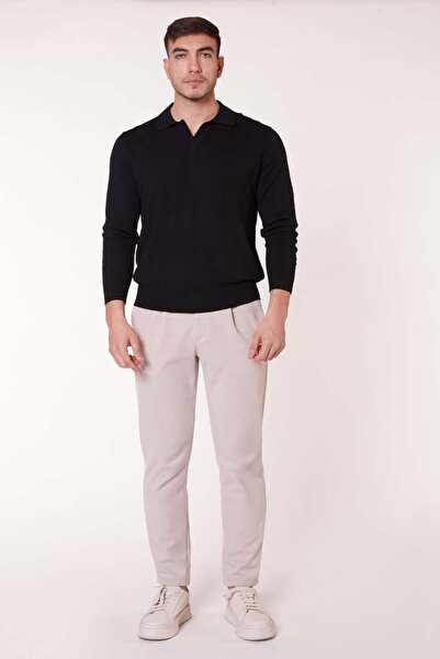 BRACCAS Men's Waist Lace-Up Side Pocket Slim Fit Jogger Beige Trousers