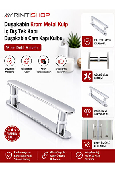 AYRINTISHOP Duşakabin Krom Metal Kulp İç Dış Tek Kapı Duşakabin Cam Kapı Kulb...