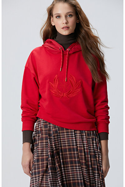 Network Kırmızı Kadın Nakış Detaylı Sweatshirt