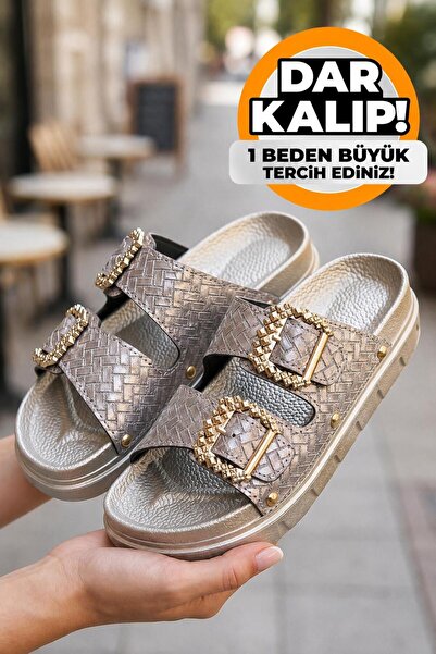 CARLA BELLA Papuci premium pentru femei, cu cataramă aurie, design elegant, t...