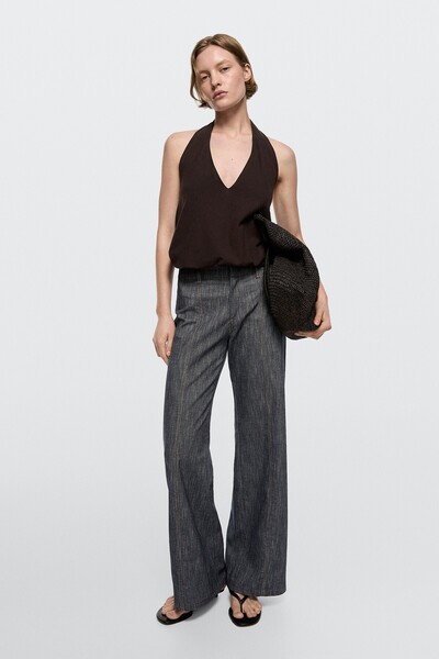 Massimo Dutti Geniş paça denim görünümlü pantolon