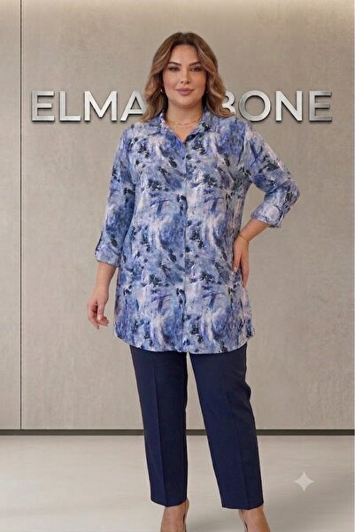 elma abone Super Battal Viscose Patterned Tunic Shirt