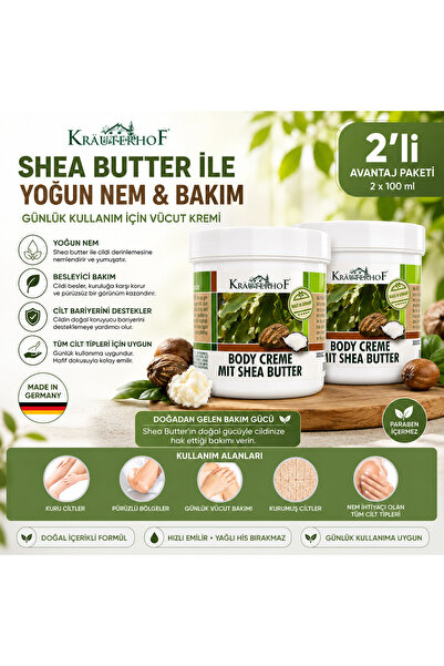 Krauterhof Body Creme Shea Butter Moisturizing Body Cream 100 Ml, 2 Pieces