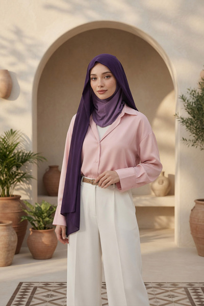 Aisha's Design Şal practic din şifon cu bonete pentru hijab, violet, PS-46