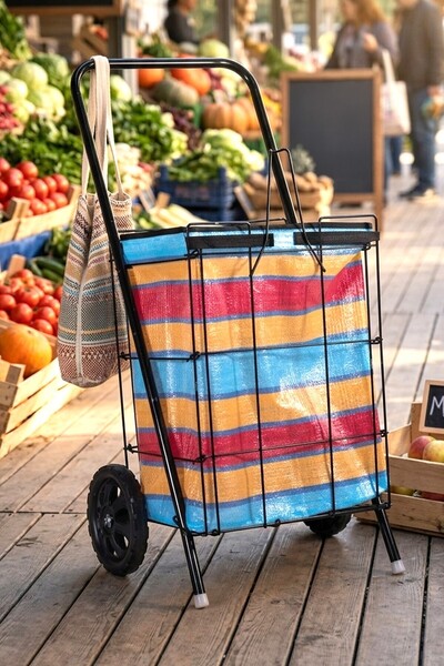ASVERA Kalın Telli Katlanabilir Pazar Arabası - Büyük Boy Sağlam Market Alışveriş Arabası