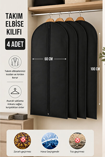 CocoVia ( 4 ADET ) Takım Elbise Kılıfı Fermuarlı Kıyafet Ceket Koruyucu Hurç-...