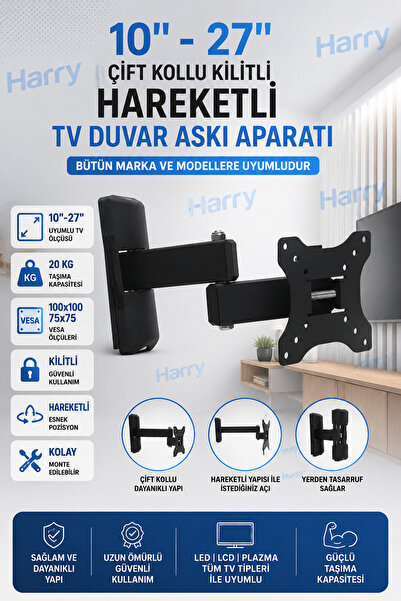 harry Tüm Markalara Uygun 10'' - 27'' Çift Kollu Kilitli Hareketli Monitör Tv...