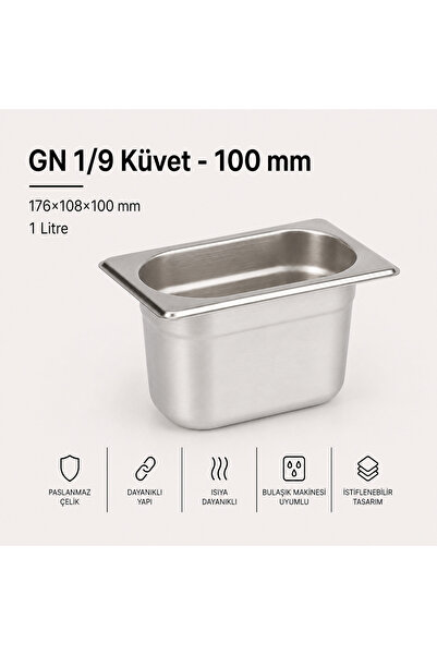 Natsan Paslanmaz Çelik Gastronom/gastronorm Küvet Gn 1/9-100 (17,6 X 10,8 X 1...