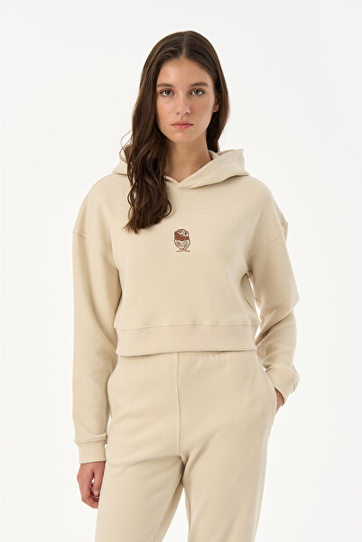 Reflect Studio Cin Baykuşu Super Soft Crop Hoodie - Parşömen Bej