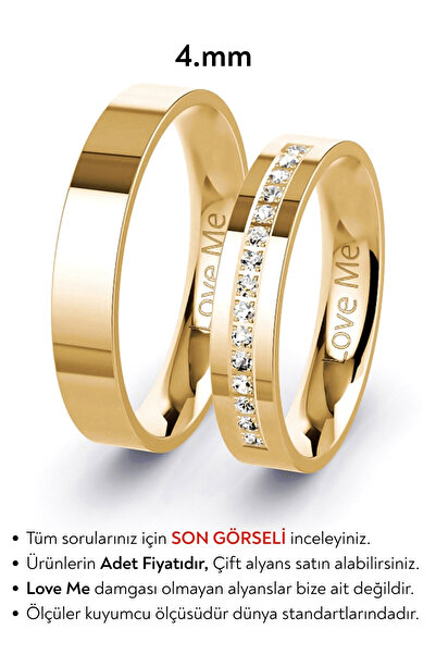 Love Me Yeni Model 1 Adet Mücevher Kalitesinde 4mm Parlak Altın Renk Kararmaz...