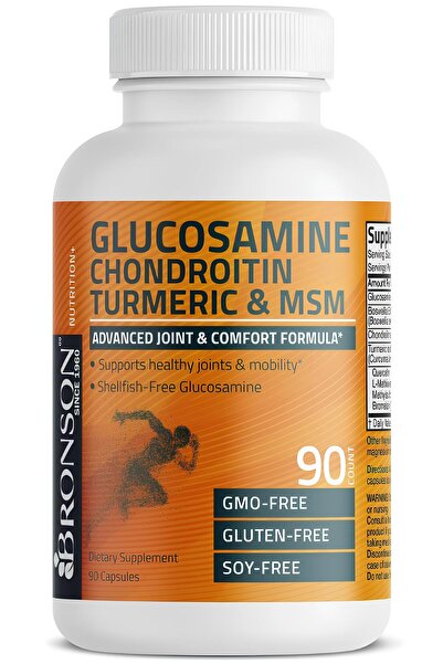Bronson Laboratories Glucozamină, Condroitină, Turmeric și MSM, 90 capsule, B...