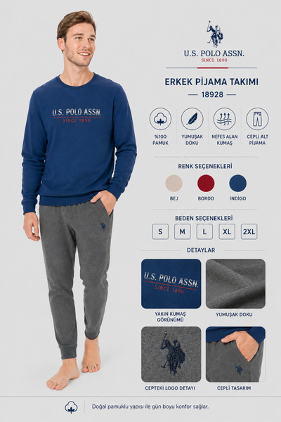 U.S. Polo Assn. Ανδρικό κοστούμι με λαιμόκοψη, μακρύ μανίκι, λεπτομέρεια τσέπ...