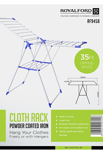 ROYALFORD مجفف ملابس معدني قابل للتعديل 159x62x102 سم من رويال فورد RF9458