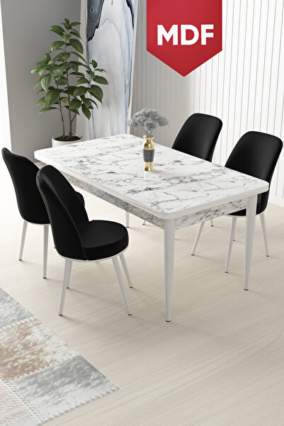Canisa Concept Nil Serisi 70x110 MDF Sabit Mutfak Masası Takımı Beyaz Mermer ...