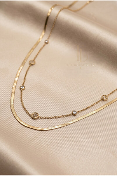 The House Of F&F 316L Paslanmaz Çelik Kararmaz Gold İtalyan Ezme ve Taş Detay...