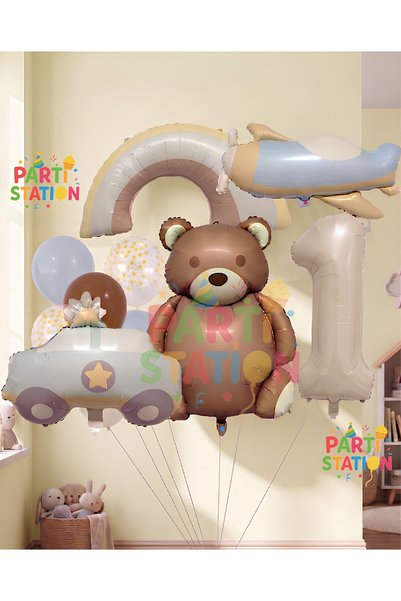 Parti Station Retro Teddy Bear Police Car Rainbow Airplane Concept 1 Year Old...