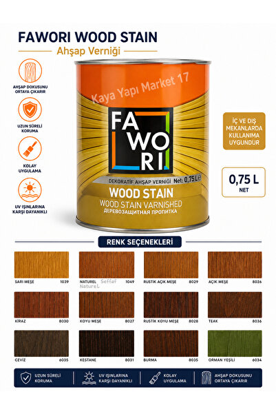 Fawori Wood Stain Vernikli Ahşap Koruyucu Açık Meşe