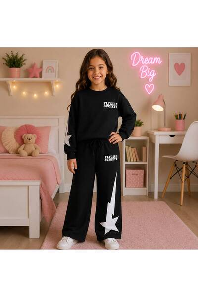 Fil Kids Set de trening de iarnă pentru fetiță, 100% bumbac, culoare neagră, ...