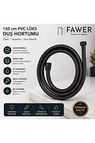 FAWER Faucet & Shower Pvc 150 cm Siyah Lüks Duş Hortumu