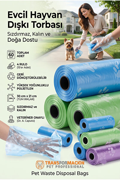 Transformacion Kedi Köpek Kaka Poşeti 60 Adet | Sızdırmaz, Kalın ve Doğa Dost...