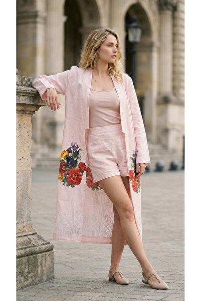 LİLA MARE Keten Kumaşlı Handmade Tasarım Kimono