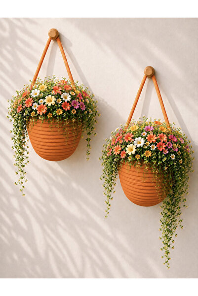 ÖRGÜM Sepet Dekoratif Mini Saksılık 2'Li Duvar Dekorasyonu 10x11 cm BİTKİLER ...