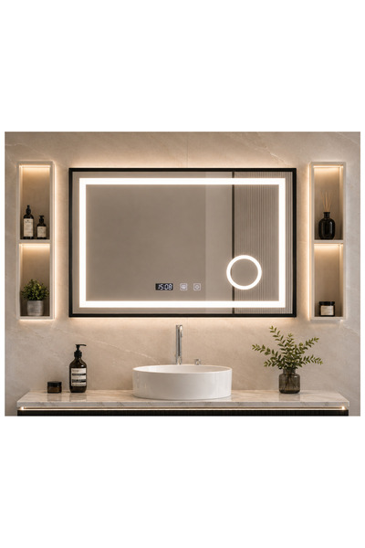 OPTIM DEKO Oglinda LED Touch, Sistem Dezaburire, Ceas si Temperatura 80x60 cm...