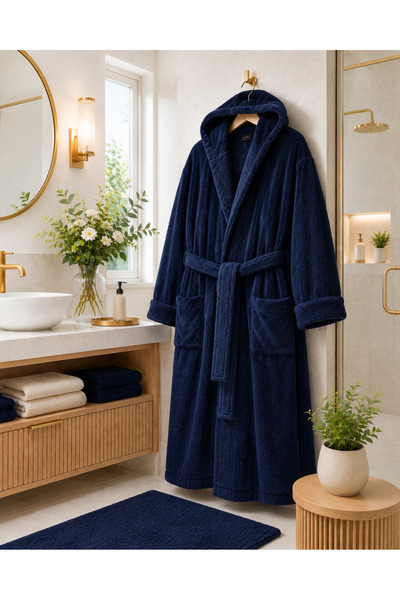 OEM Halat de baie unisex EXTRA LARGE XXXL cu gluga, bleumarin
