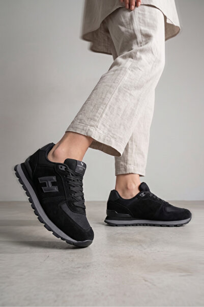 Hammer Jack Unisex Siyah Hakiki Deri Rahat Günlük Spor Ayakkabı