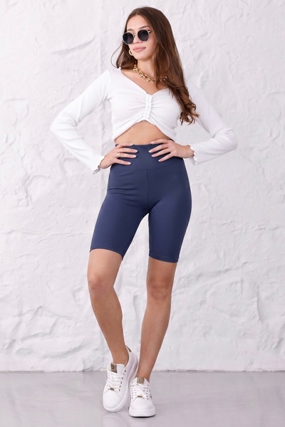 Mijja Women's Push up No-Show Stretchy Above Knee High Waist Ribbed Biker Short Shorts Leggings