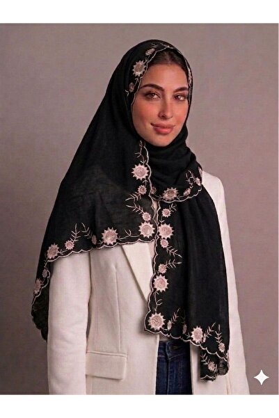 Veil Designer Vboho Wreath Black Pattern with Rose Embroidery, Two Layers, Ja...
