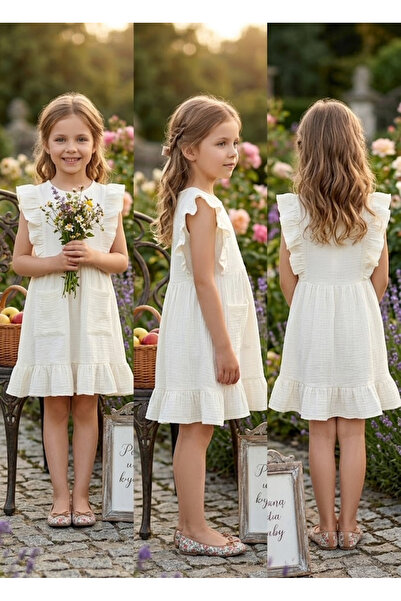 meyastore Kız Çocuk Elbise Fırfır Kollu