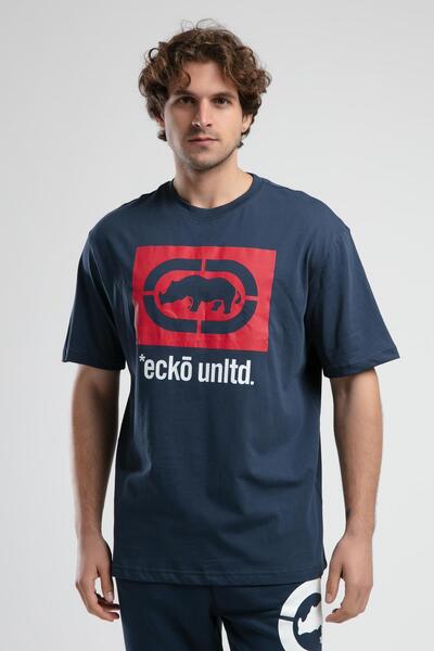 Generic Brand Ithaca Navy Blue Crew Neck Embroidered Oversize Men's Tshirt