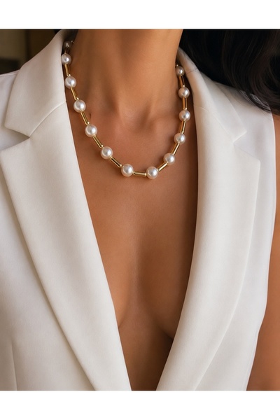 SOLÉORA COAST ZR Model İnci Detay Gold Vintage Kolye