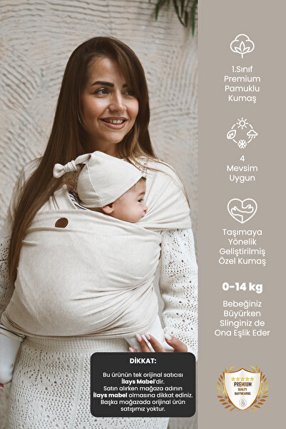 ilays beauty Premium Birinci Sınıf Pamuklu Esnek Wrap Sling Soft Bej (BABYWEA...