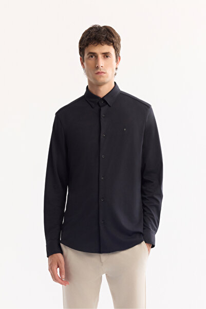 Avva Erkek Siyah Klasik Yaka Hızlı Kuruyan Non-Iron Slim Fit Gömlek A52Y2122