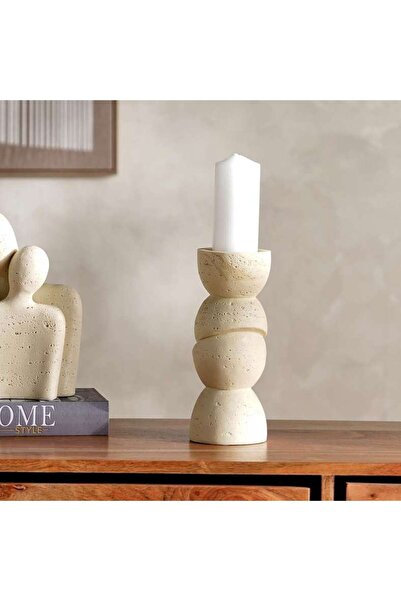 PAN HOME حامل شموع نايم من البولي ريزين 10.5x10.5x25 سم - بيج