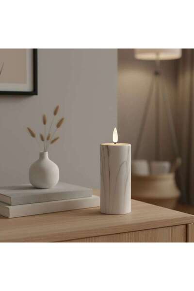 PAN HOME Marbella Led Marbled Pillar Candle Dia7x12.5cm - White