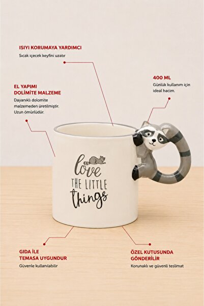 Rosie Rakun Figürlü El Yapımı Kupa - Mug, 400 ml